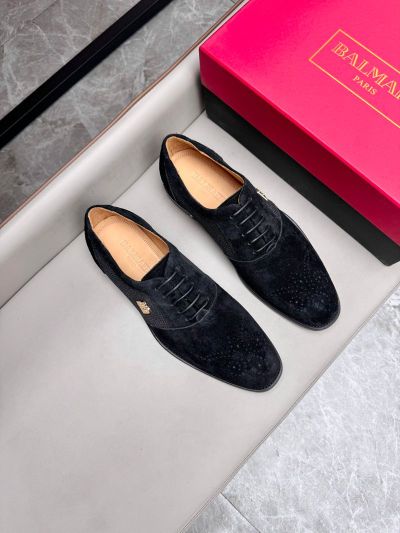 BALMAIN Black calfskin Leather Shoes-BALMAIN Man Business Leather Shoes